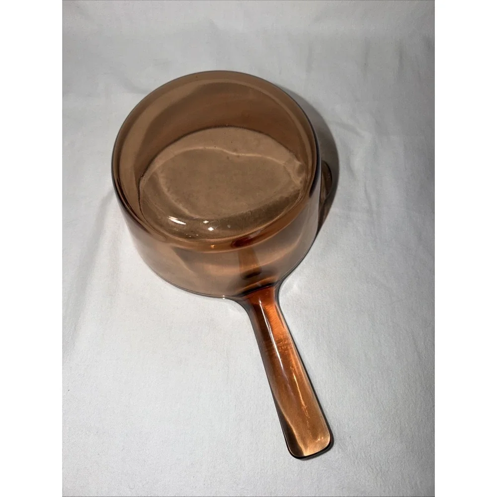 VTG Vision Corning Ware USA 1L Amber Glass Sauce Pan Pot Pour Spout With LID
